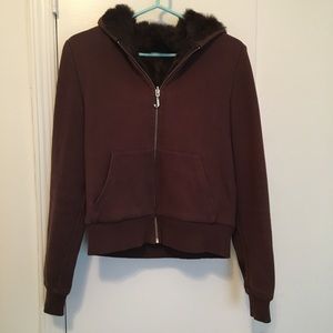 Real Rabbit Fur Juicy Couture Zip Up, Brown, Large